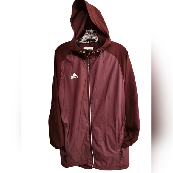 M446)Adidas Men Maroon Burgundy Zip Front Track Hoodie Windbreaker Medium - Picture 2 of 11